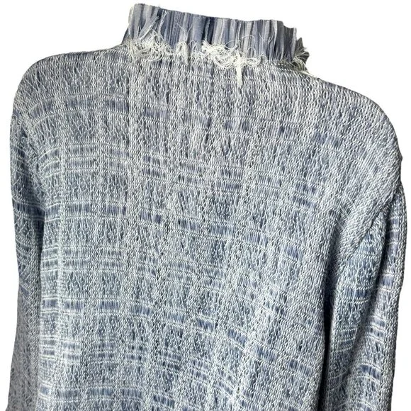 NEW WHBM Blue Tweed‎ Fringe Open Front Jacket Old Money Career Preppy XL